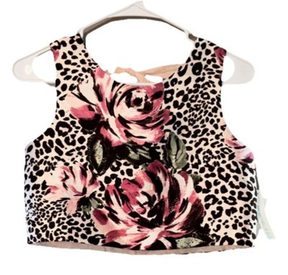 My Michelle Girls Cheetah and floral print Crop top NWT Size 14